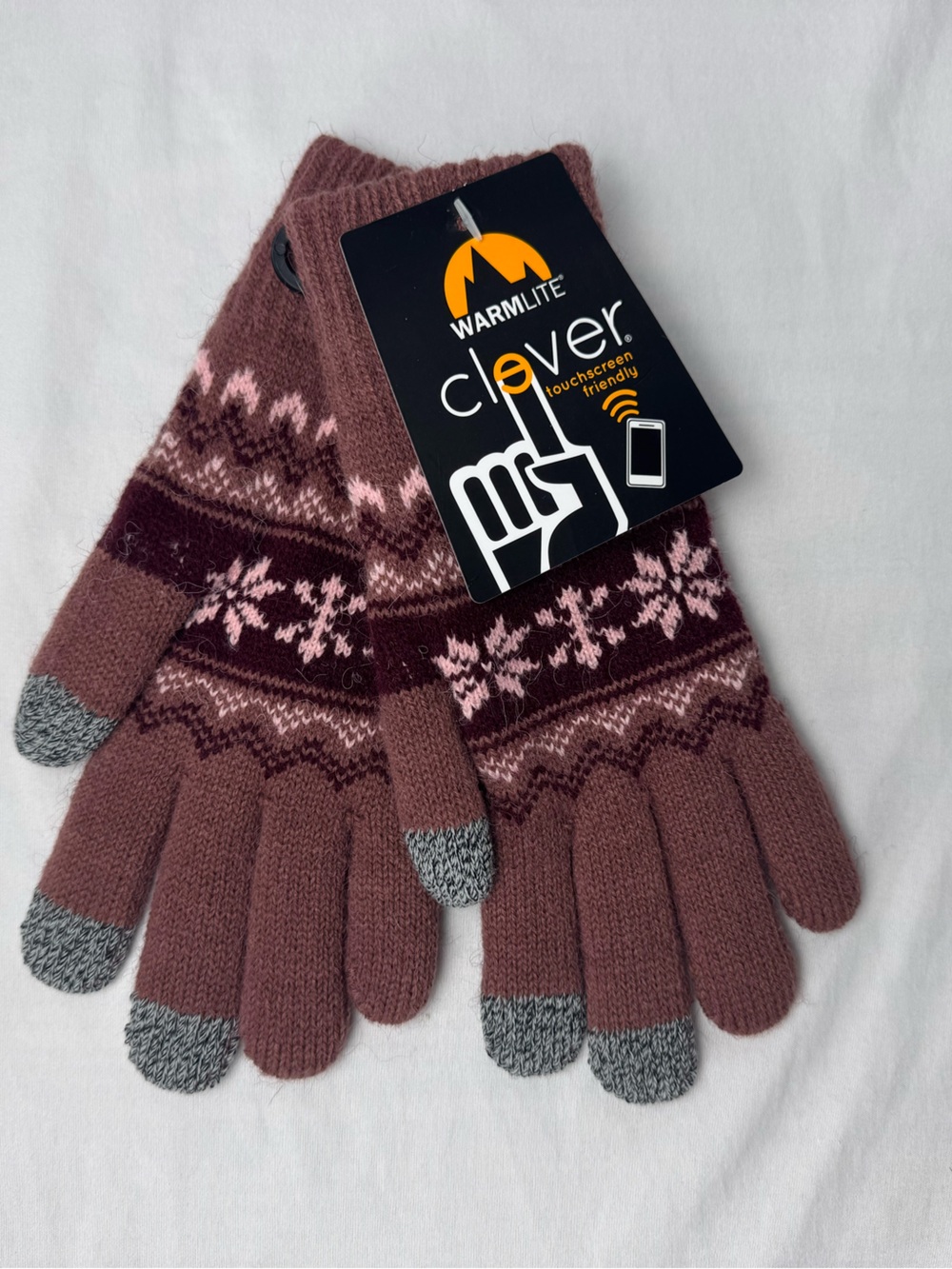 🧤 Warmilite Clever Touchscreen Gloves Fair Isle Snowflake Mauve Pink NWT